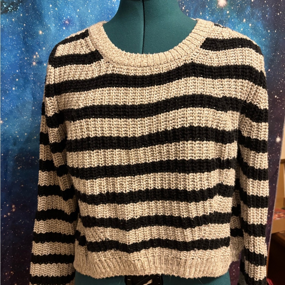 Chic Striped Black and Cream Sweater